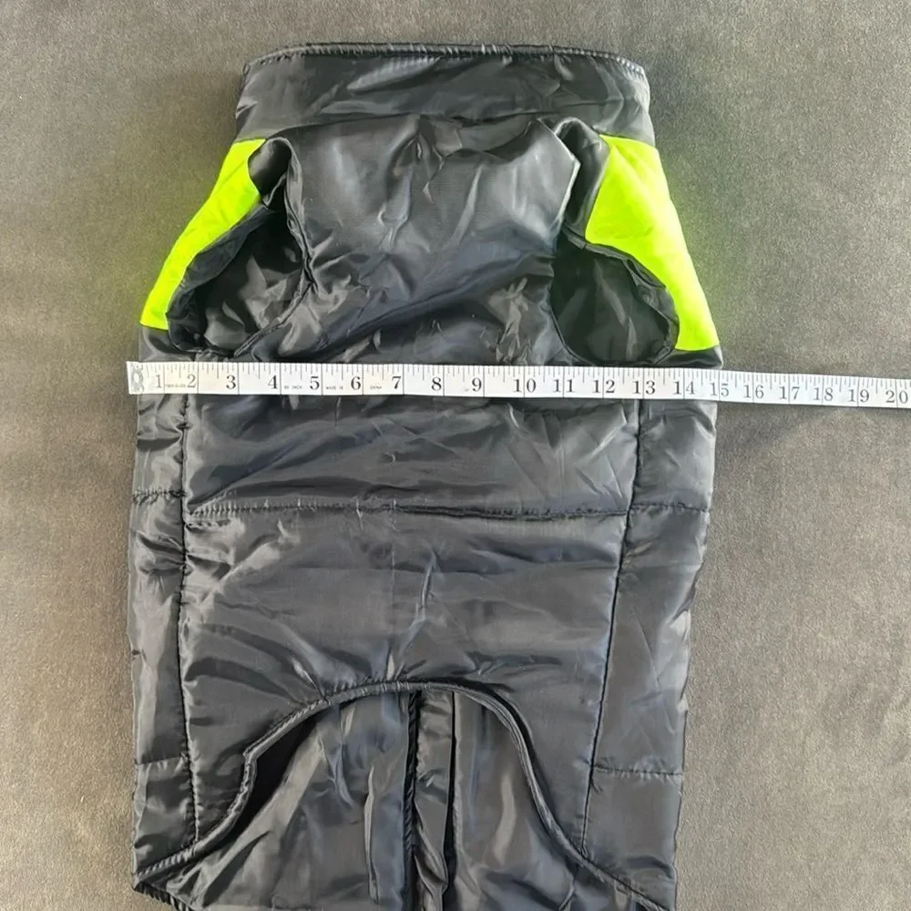 Dog Coat Black & Neon Yellow Zip Up No Pull Design D-Rings for Leash Size 5XL
